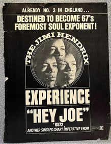 Jimi Hendrix 1967 Hey Joe Single Ad Poster