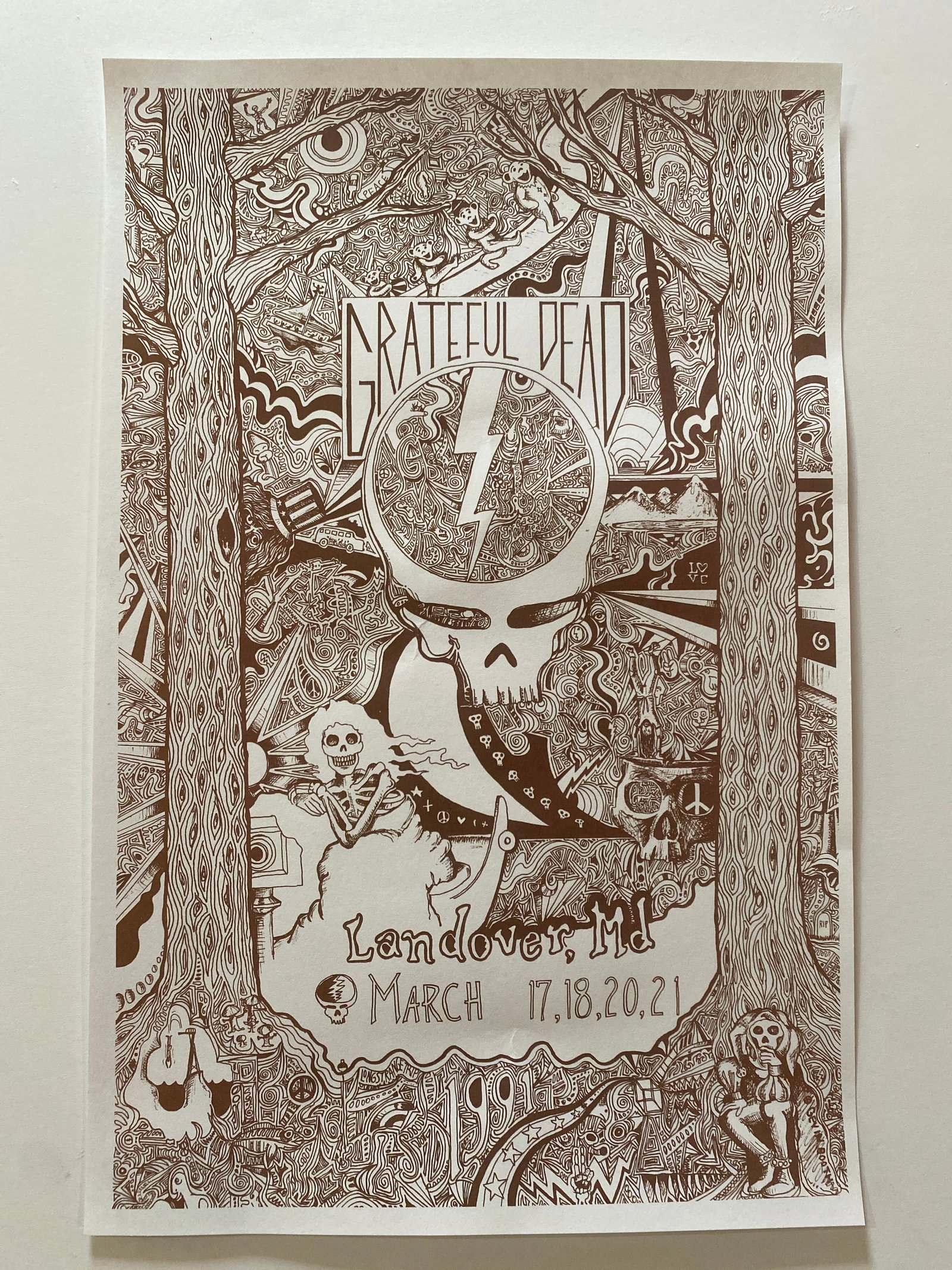 Grateful Dead 1991 Landover Maryland Concert Poster 1st Printing: 17x11