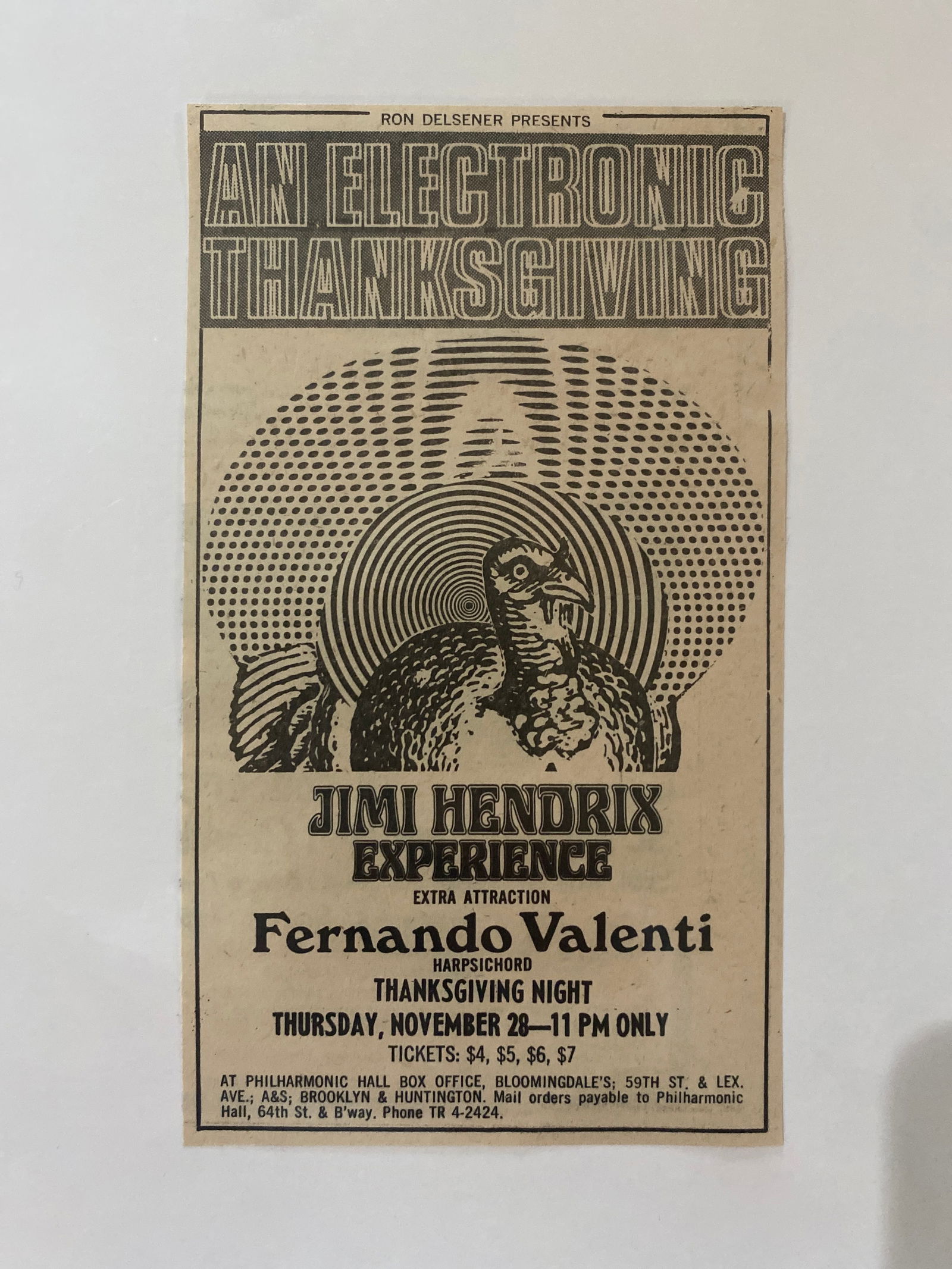 Jimi Hendrix 1968 Thanksgiving Ad Poster (1 of 1)