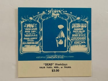 Grateful Dead 1968 Fillmore West Concert Ticket