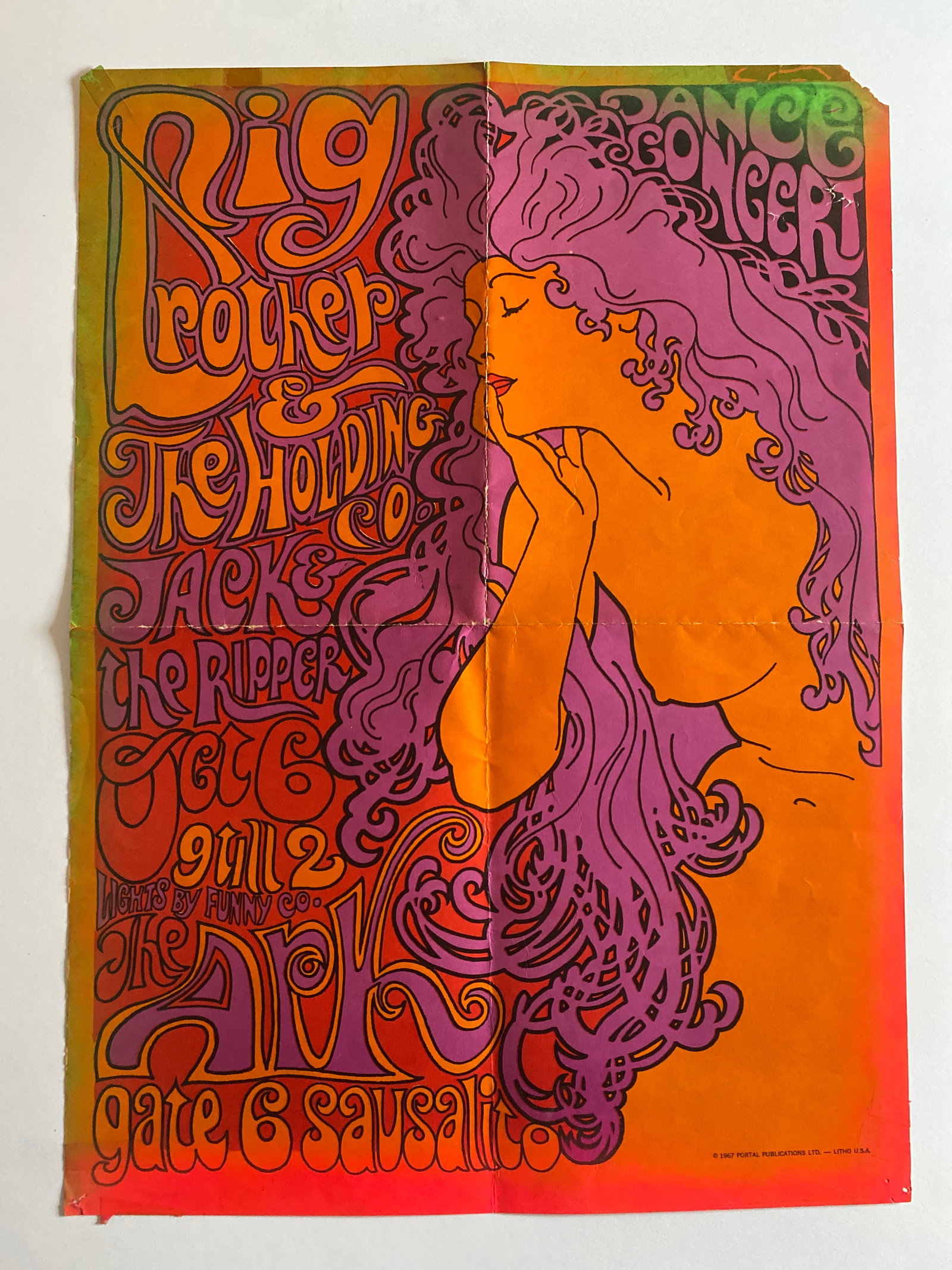Janis Joplin 1967 Sausalito Concert Poster 1st Printing (1 of 3)