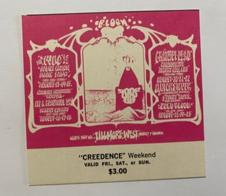 Creedence Clearwater Revival Grateful Dead 1968 Fillmore West Concert Ticket