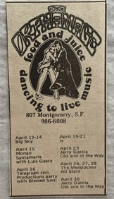 Jerry Garcia 1973 Old And In The Way Concert Ad Poster