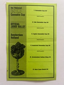High Times 1994 Cannabis Cup Judges Score Card