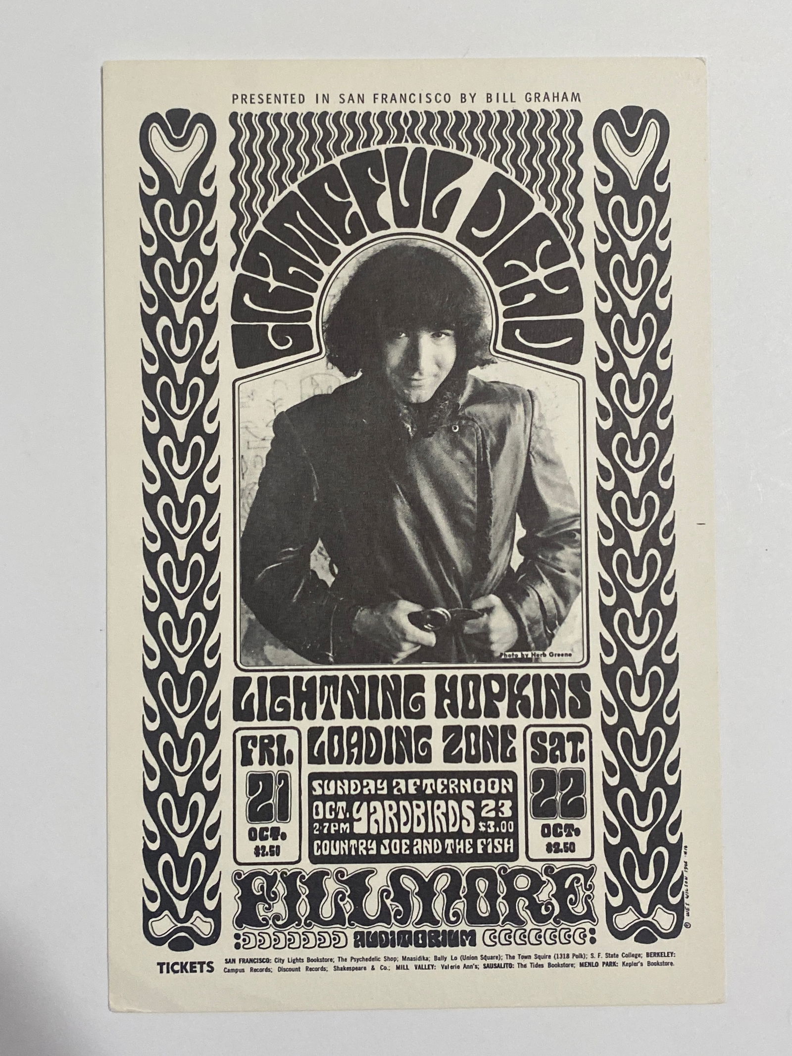 Grateful Dead 1966 Filmore Concert Postcard 1st Printing (1 of 2)