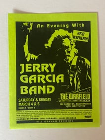Jerry Garcia 1995 Warfield Concert Flyer 1st Printing