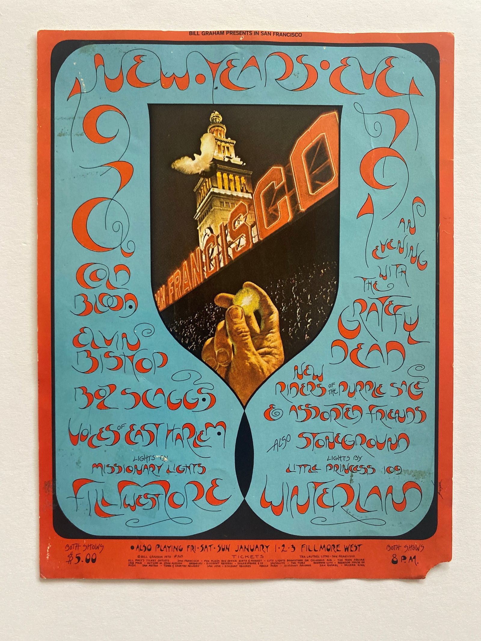 Grateful Dead 1970 Fillmore New Years Eve Concert Poster 1st Printing (1 of 2)
