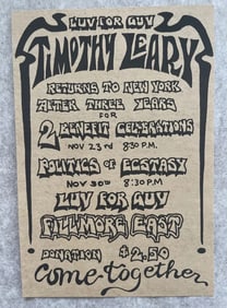 Timothy Leary 1969 Benefit Concert Ad Poster