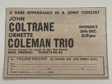 John Coltrane Ornette Coleman Ad Mail Order Ticket Form