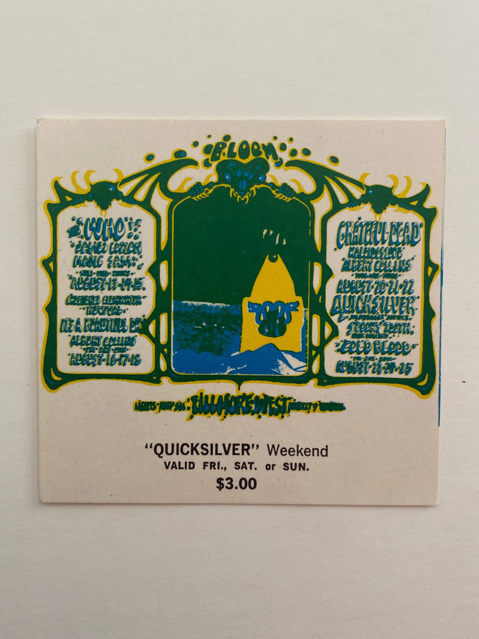 Grateful Dead Quicksilver 1964 Fillmore Concert Ticket (1 of 1)