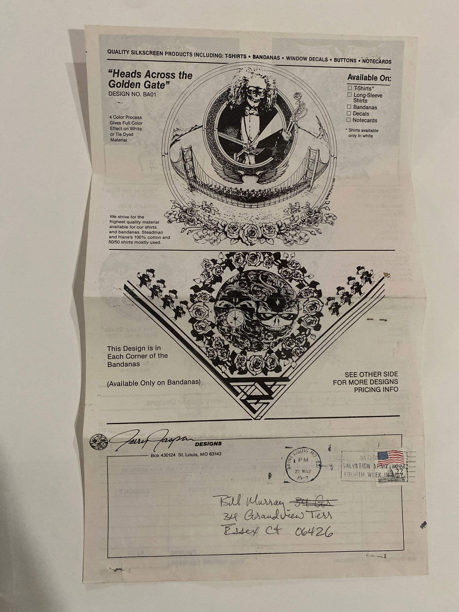 Grateful Dead Lot 1980's T Shirt Order Form (1 of 2)