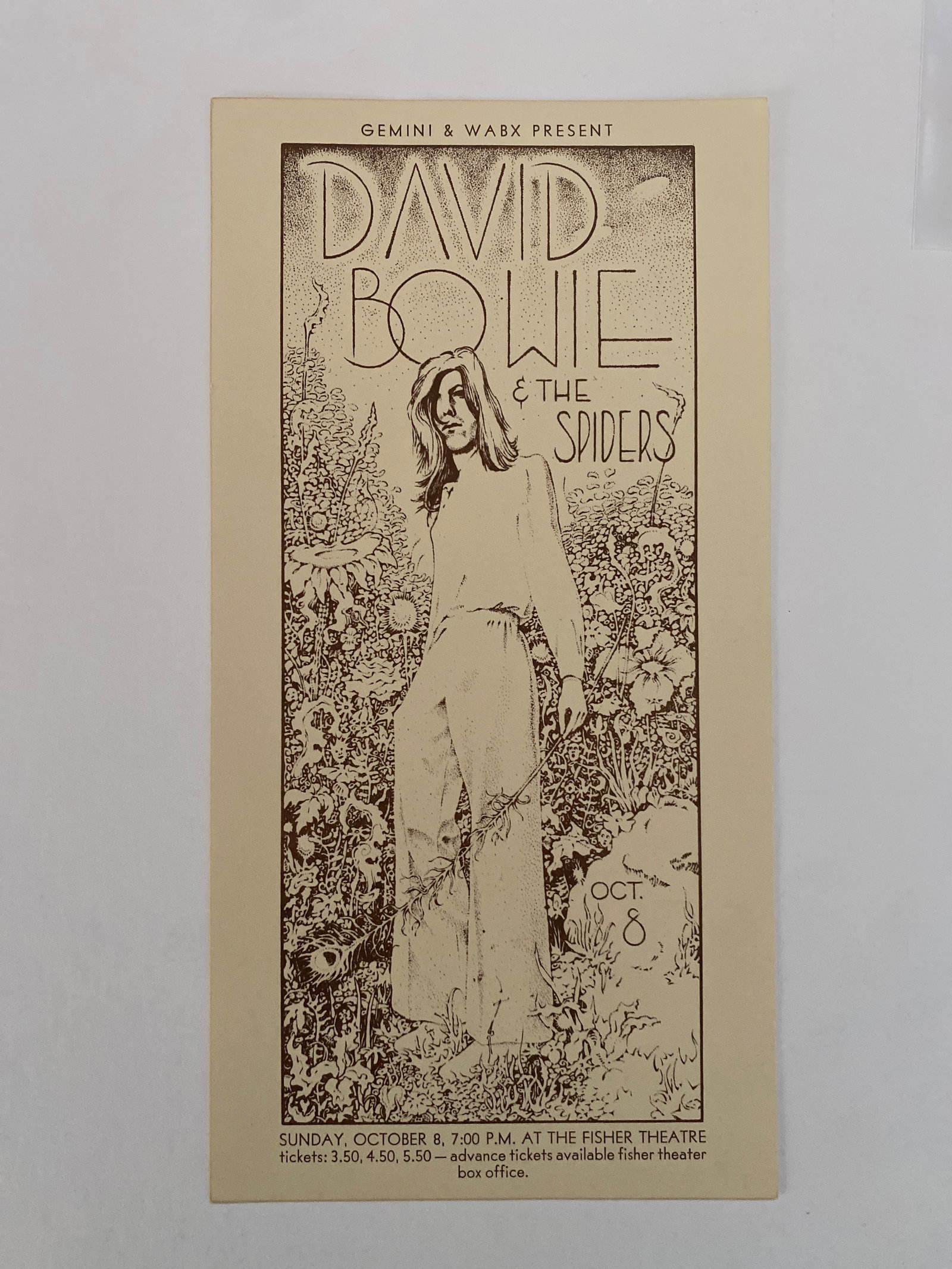 David Bowie and The Spiders 1972 Concert Handbill  1st Printing (1 of 2)