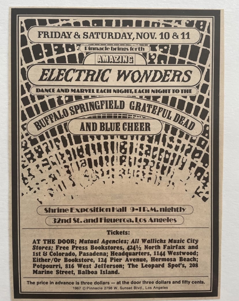 Grateful Dead 1967 Shrine Musci Hall Concert Ad Poster (1 of 1)