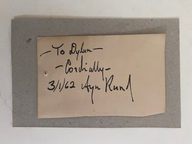 Ayn Rand autographed card
