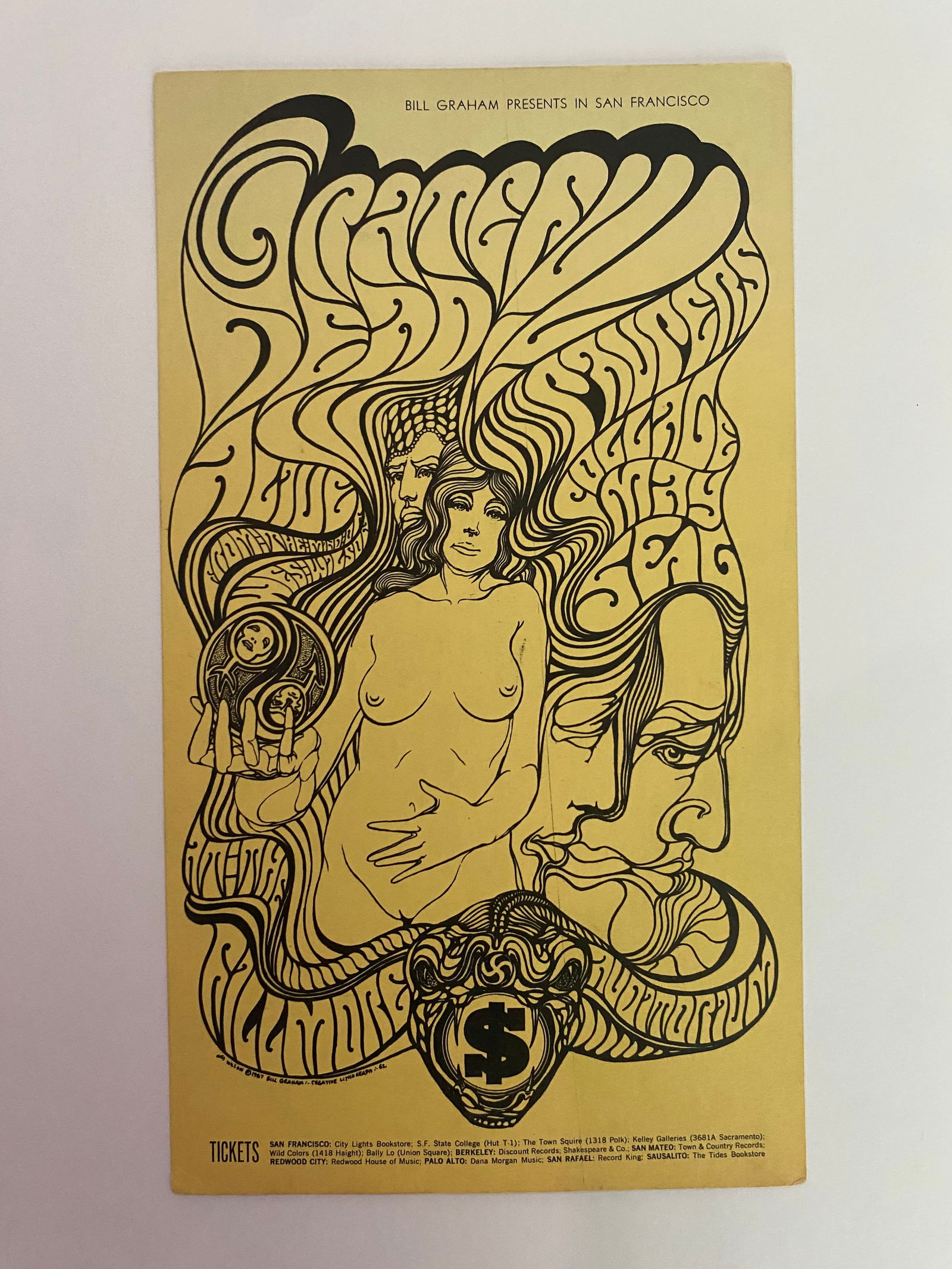 Grateful Dead 1967 Fillmore Concert Postcard 1st Printing (1 of 2)