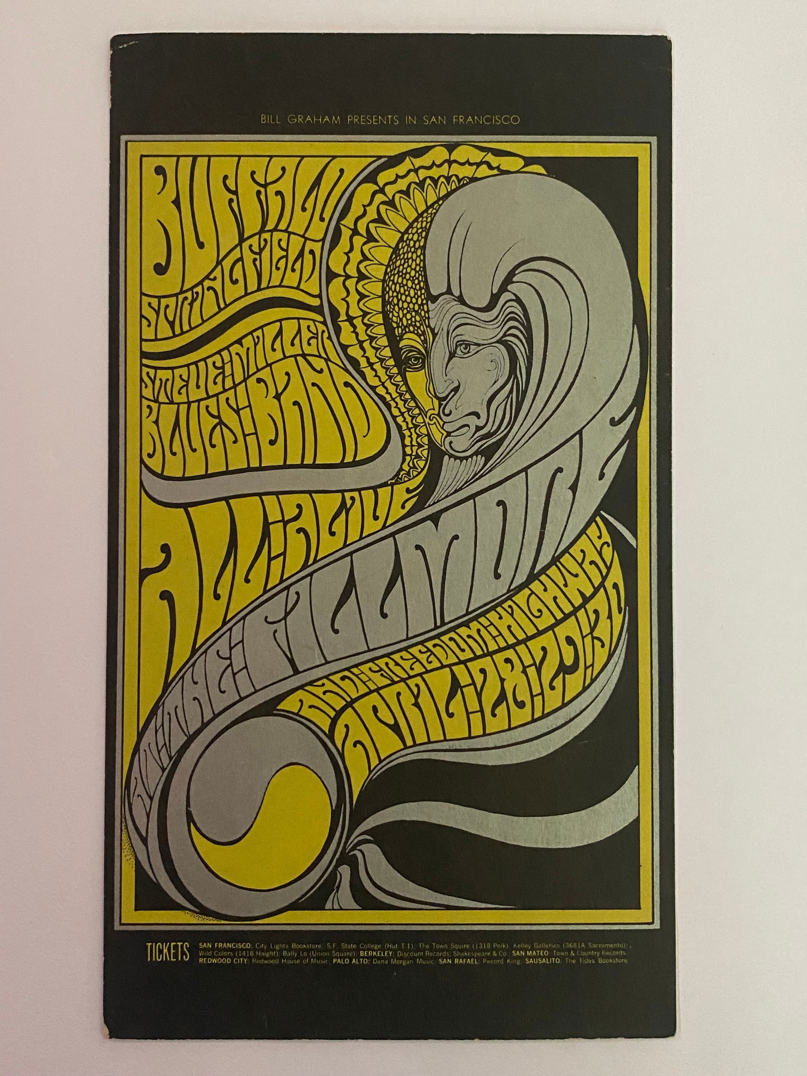 Buffalo Springfield 1967 Fillmore Concert Posrcard 1st Printing (1 of 2)