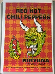 Nirvana, Pearl Jam, Red Hot Chili Peppers 1991 Cow Palace Concert Poster 1st Printing