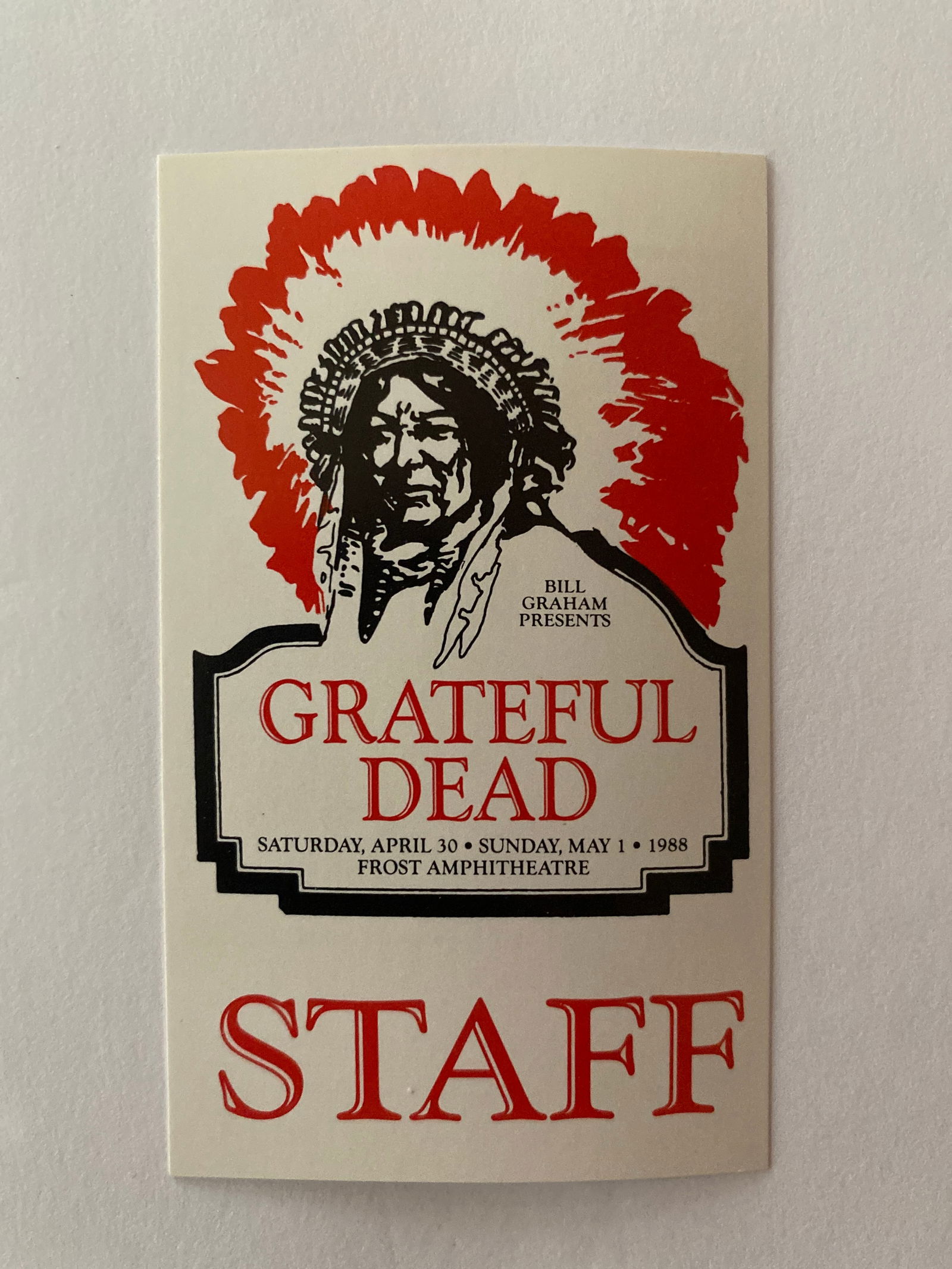Grateful Dead 1988 Frost Theatre Backstage Pass (1 of 2)
