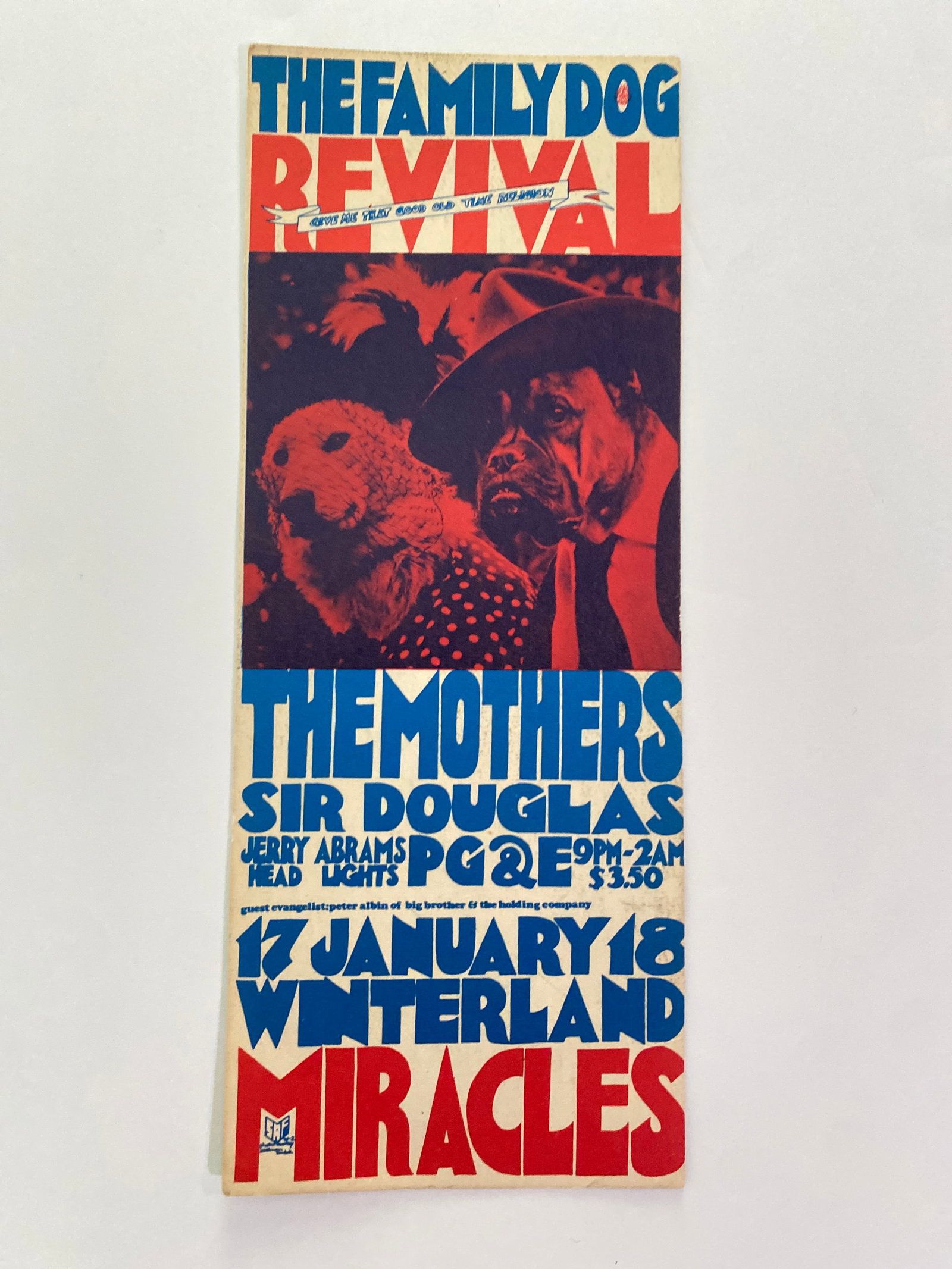 The Mothers & Sir Douglas 1969 Family Dog Concert Flyer 1st Printing: Offered here is an original 1969 Family Dog concert flyer promoting a performance by The Mothers of Invention and the Sir Douglas Quintet at the Avalon Ballroom in San Francisco. Designed in the iconi