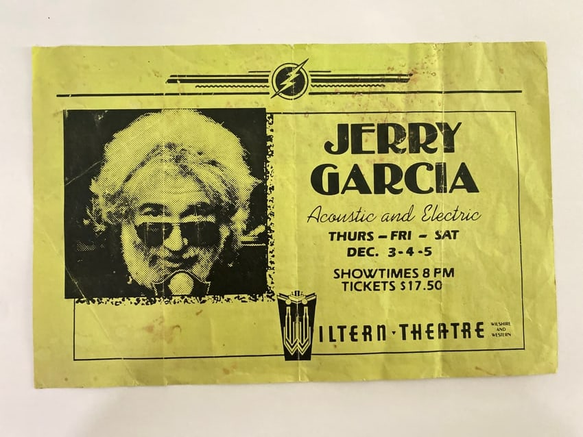 Jerry Garcia Band 1995 Wiltern Theatre Concert Flyer 1st Printing: Offered here is an original 1995 Jerry Garcia Band concert flyer promoting a performance at the iconic Warfield Theatre in San Francisco. This vibrant piece captures the final year of Garcia’s life 