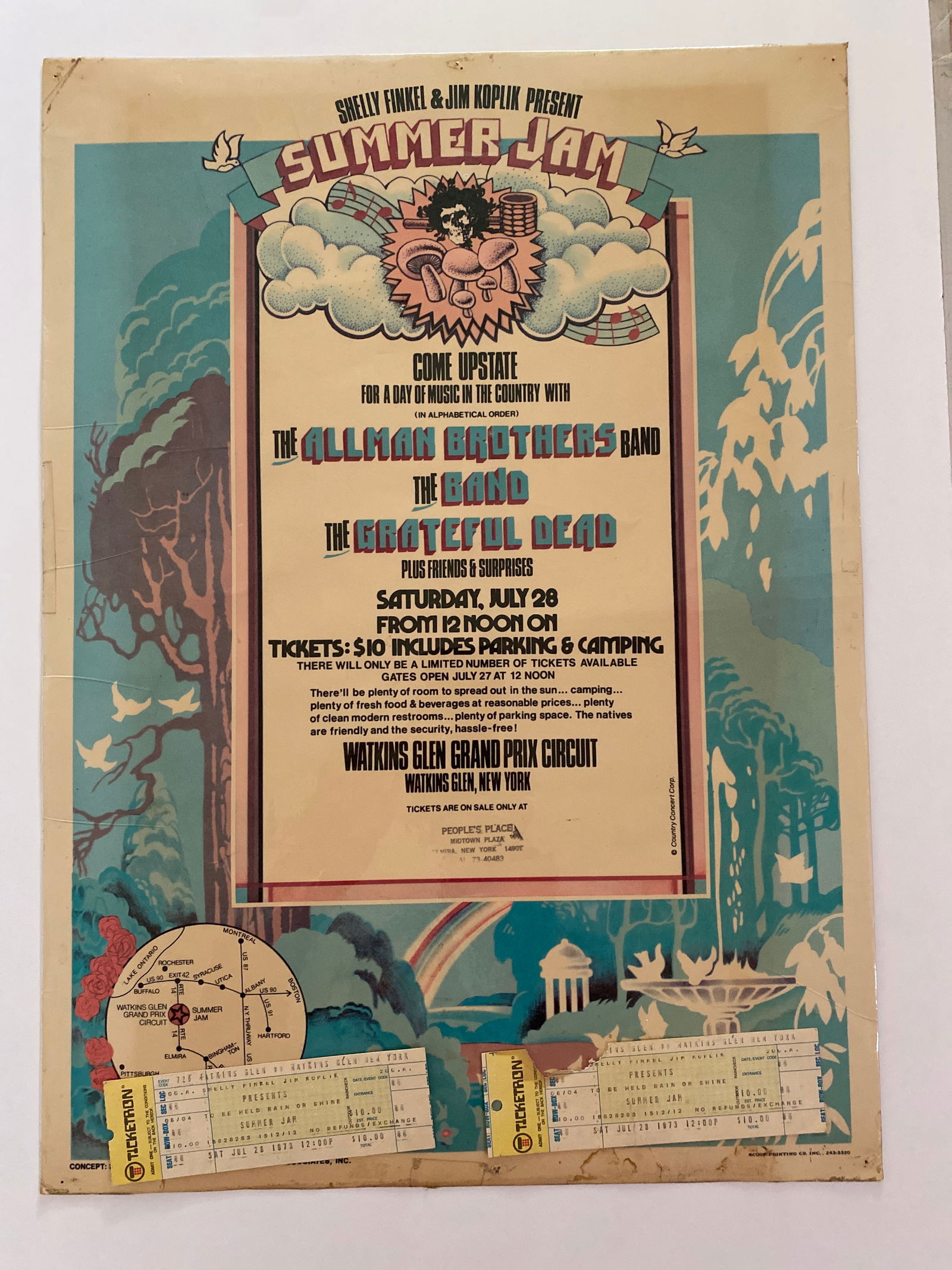 Grateful Dead 1973 Watkins Glen Poster, Ticket and Ad 1st Printing (1 of 4)