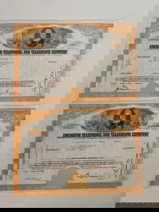 American Telephone and Telegraph Company Vintage Stock Certificate (2): Offered here is a pair of vintage stock certificates, rich in financial history and collectible charm. These beautifully printed documents represent a bygone era of corporate America, featuring