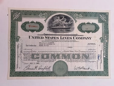 United States Lines Co Vintage Stock Certificate