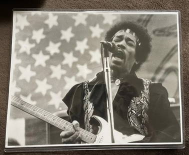 Jimi Hendrix Original 1970 Larry Hulst Photograph: This striking original 1970 photograph of Jimi Hendrix, captured by legendary rock photographer Larry Hulst, immortalizes the guitar icon at the height of his powers during one of his final live perfo