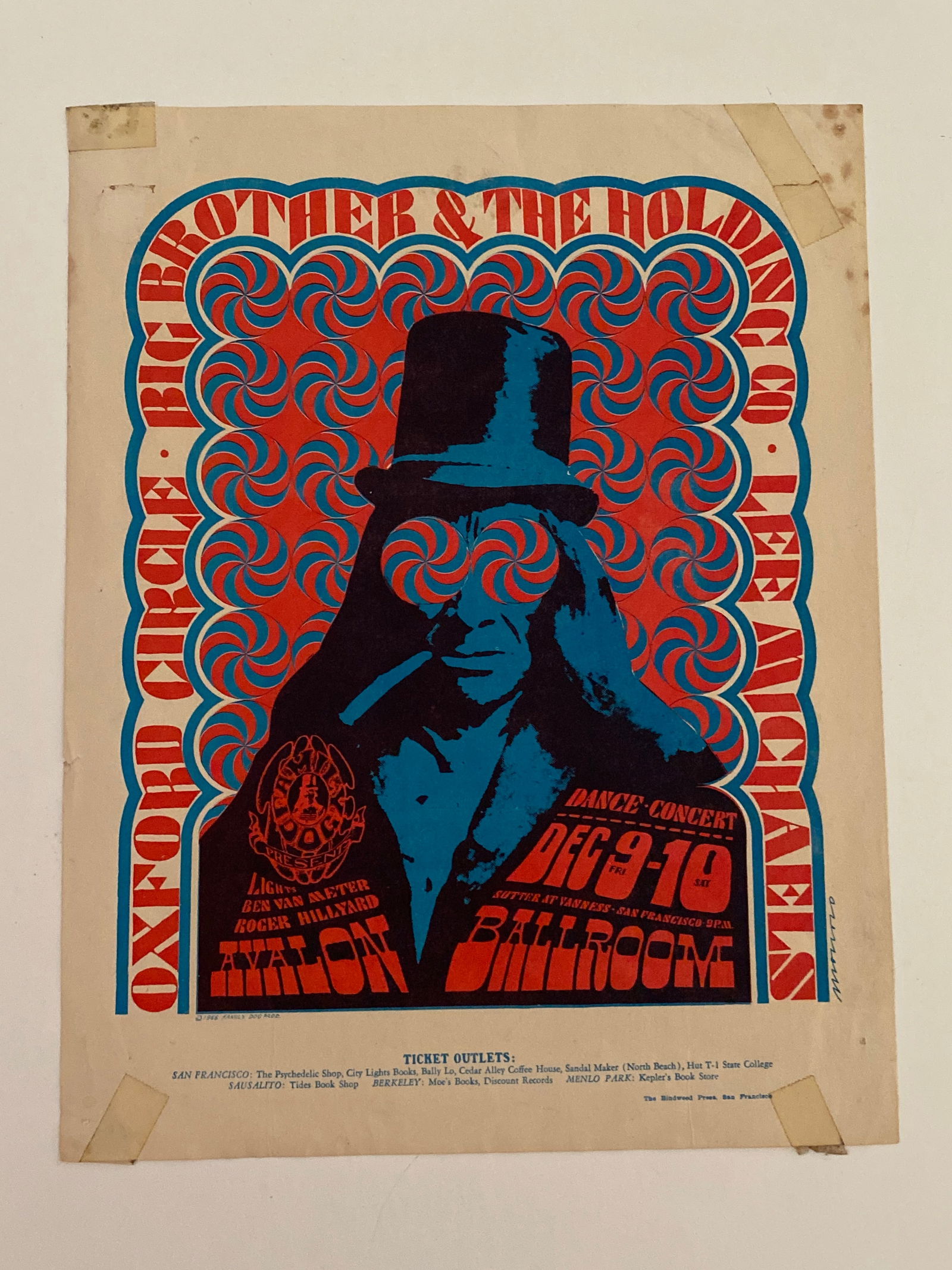 Janis Joplin Big Brother 1966 Avalon Ballroom Concert Handbill 1st Printing (1 of 2)