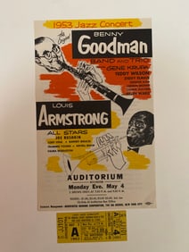 Louis Armstrong Benny Goodman 1953 concert poster and ticket