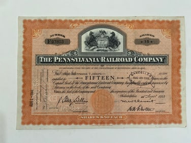 The Pennsylvania Railroad Co Vintage Stock Certificate