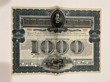 The Lake Shore and Michigan Southern Vintage Stock Certificate