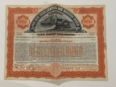 The New York Central Railroad Co. 19th Century Stock Certificate