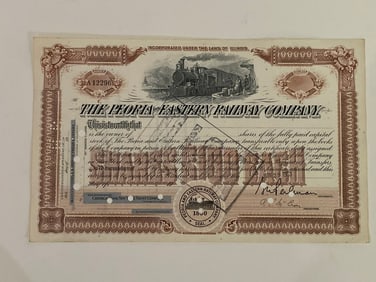 The Peoria and Eastern Railway Co Stock Certificate