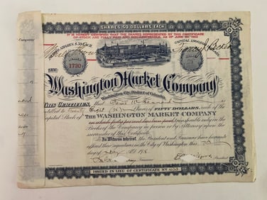 Washington Market Company Antique Stock Certificate
