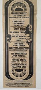 Grateful Dead Janis Joplin Fillmore Ad Poster: 4x9.5