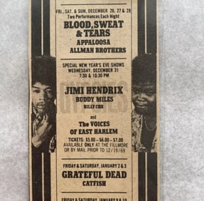 Jimi Hendrix Grateful Dead 1969 Fillmore Ad Poster
