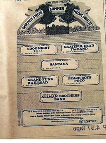 Grateful Dead 1973 Garden State Arts Center Concert Ad