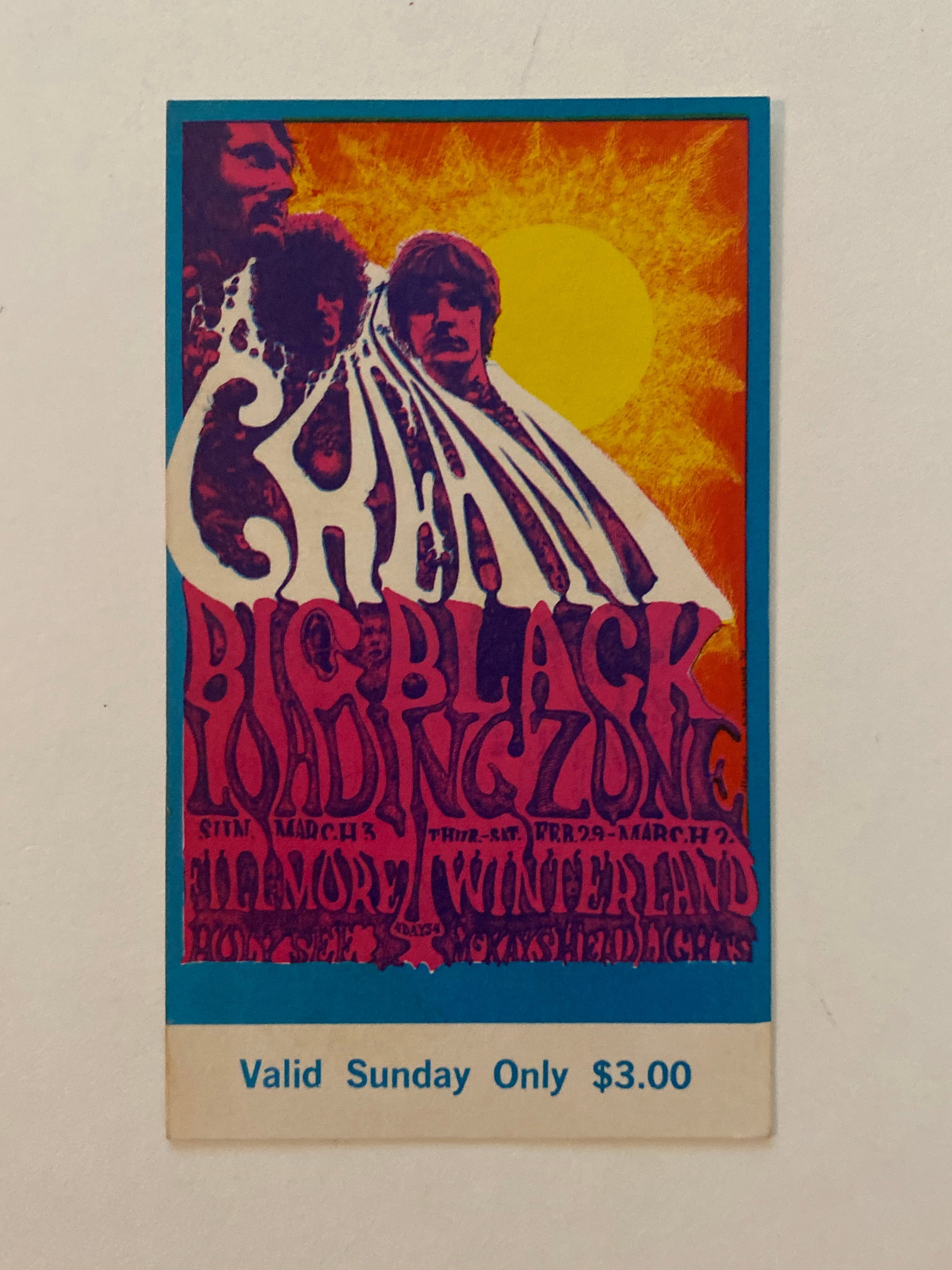Cream 1968 Fillmore Concert Ticket 1st Printing (1 of 2)