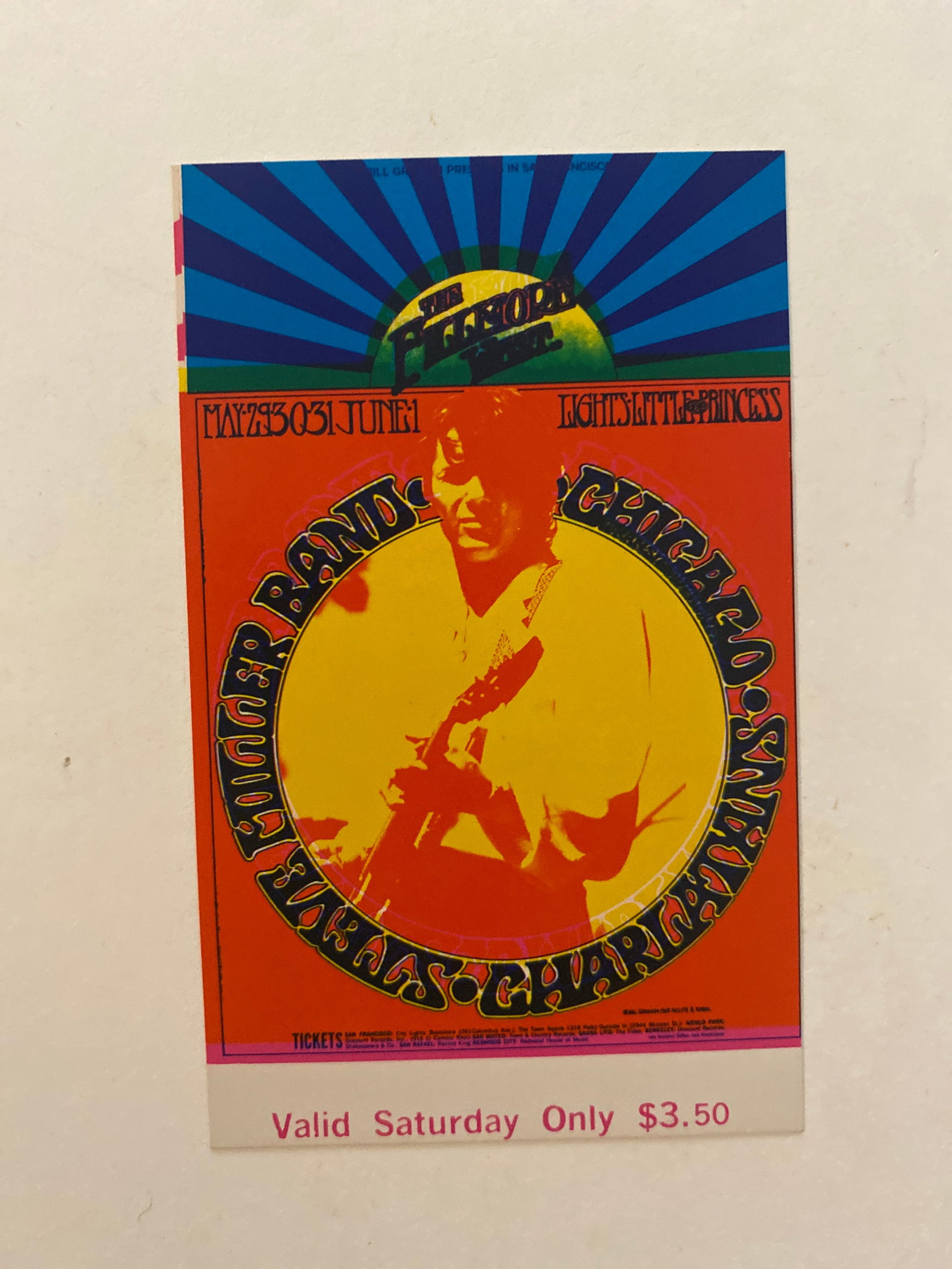 Steve Miller 1969 Fillmore Concert Ticket 1st Printing: Offered here is an original 1969 Fillmore West concert ticket for the Steve Miller Band, a rare surviving artifact from the height of San Francisco’s psychedelic rock era. This authentic ticket capt