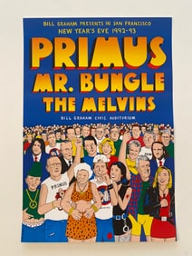 Primus, Mr. Bungle, Melvins 1992 Bill Graham Center Concert Poster 1st Printing