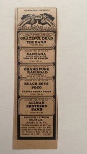 Grateful Dead 1973 Roosevelt Stadium ad poster: 6.75×2