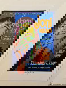 Joni Mitchell Fillmore Concert Poster David Byrd Signed: This stunning Joni Mitchell Fillmore East concert poster is a signed masterpiece by legendary artist David Byrd, celebrated for his vibrant and psychedelic concert artwork of the late 1960s and early