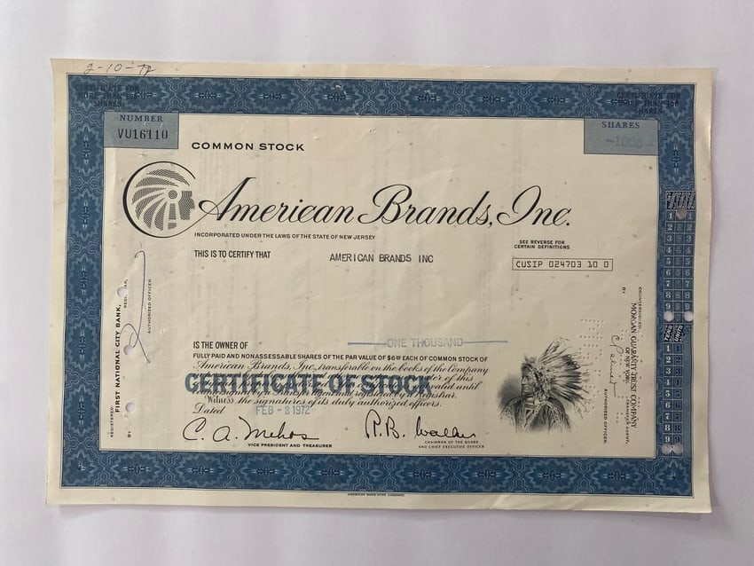 American Brands Inc Vintage Stock Certificate (1 of 2)