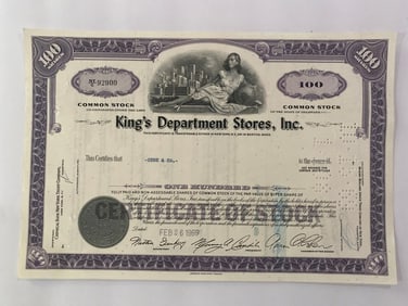 Kings Department Stores Inc Vintage Stock Certificate