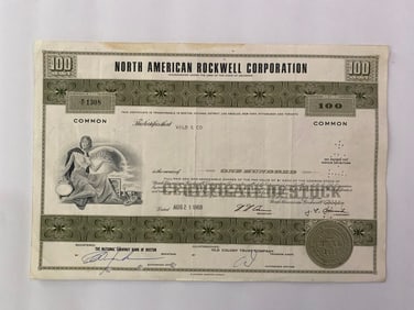 North American Rockwell Corp Vintage Stock Certificate