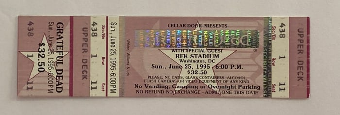Grateful Dead 1995RFK Mail Order Unused Concert Ticket