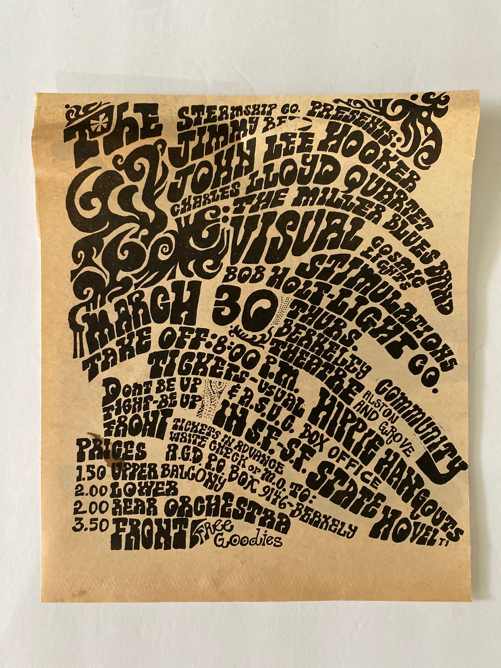 John Lee Hooker 1967 San Francisco Concert Ad Poster (1 of 1)