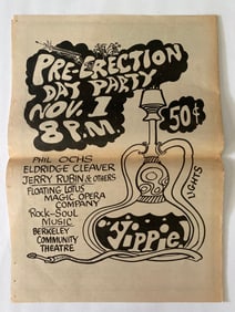 Phil Ochs Eldridg Cleaver & Yippies 1968 Election Day Ad Poster