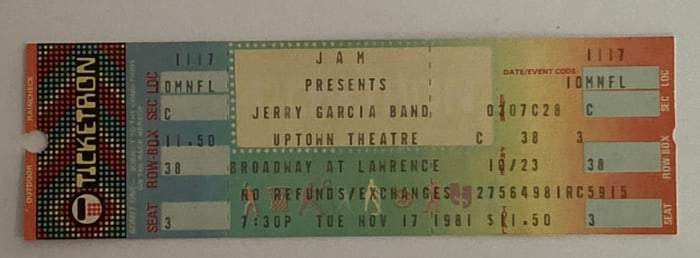 Jerry Garica 1981 Uptown Theatre Concert Ticket